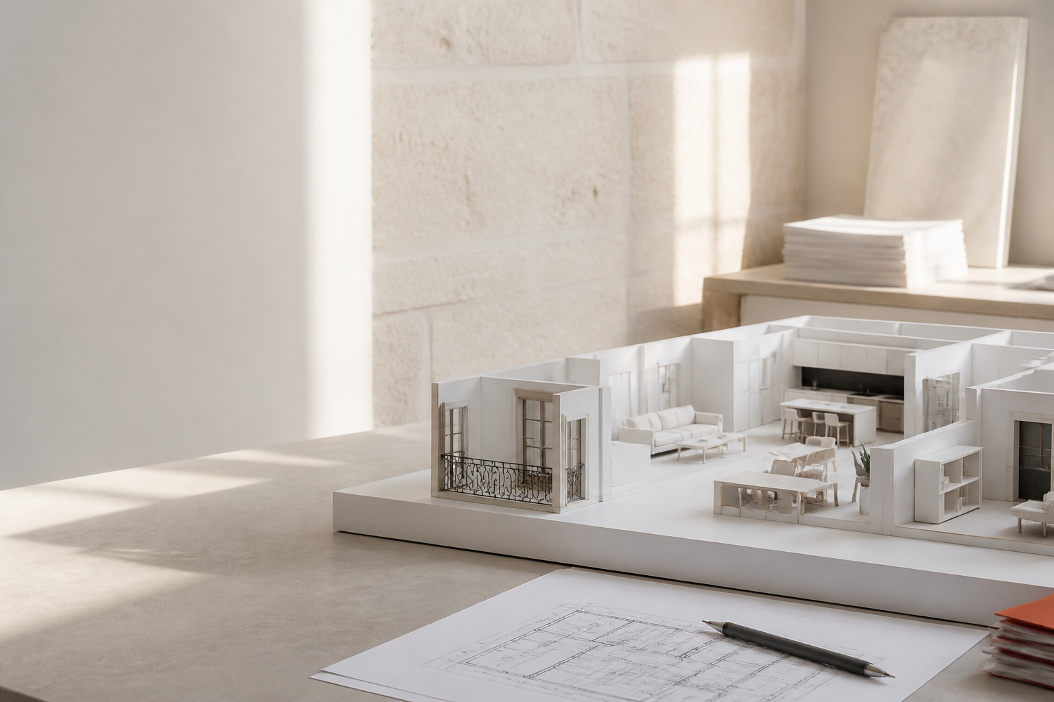 Maquette architecturale dans un atelier lumineux